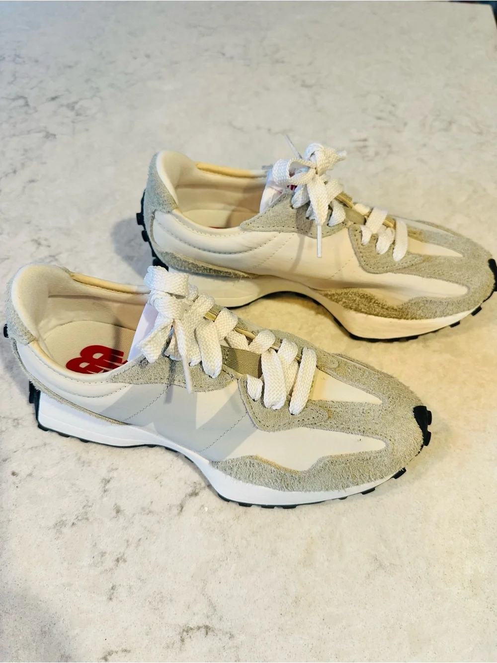 New Balance 327 Sea Salt  and Olivine Retro Runner Sneakers